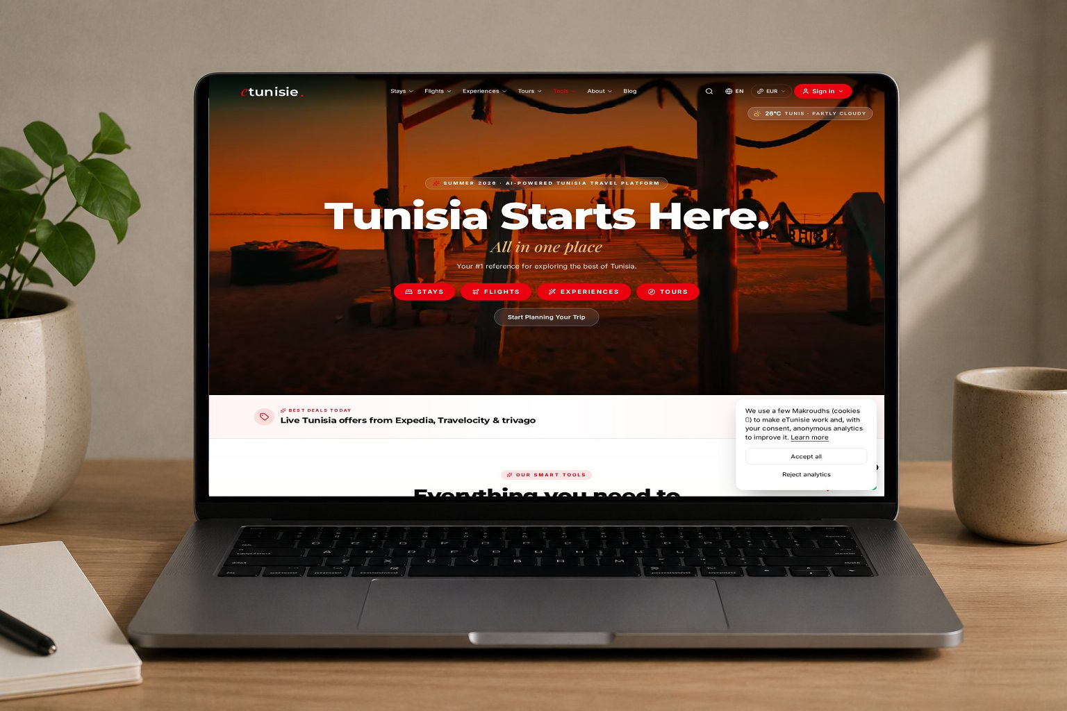 Mobile and desktop travel website views